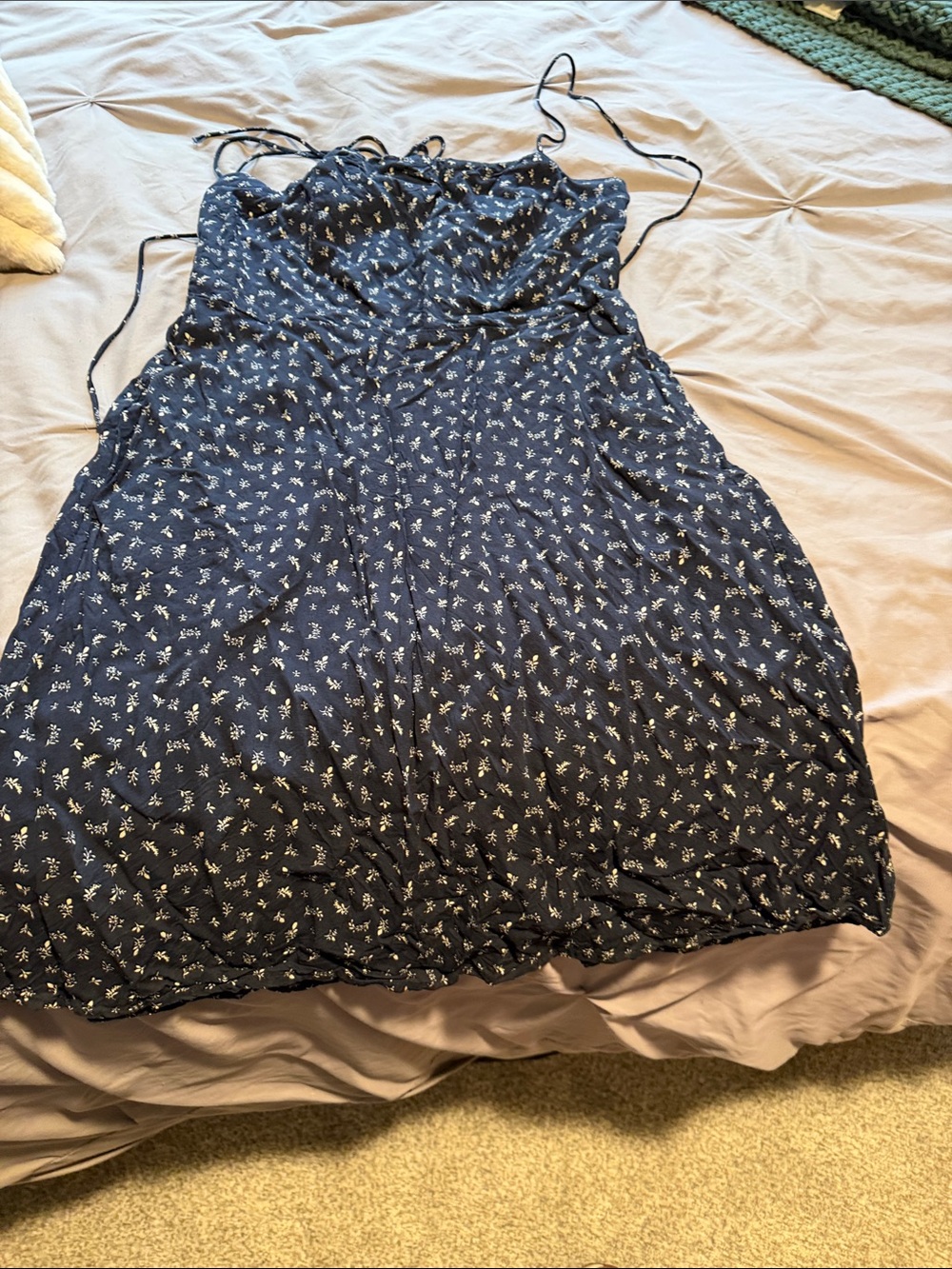 Old Navy Navy Blue Maxi Dress with Small White Floral Print